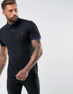 Черная футболка-поло из пике с воротником в шахматную клетку Fred Perry - Черный