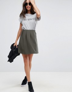 Короткая расклешенная юбка в рубчик со складками ASOS - Зеленый