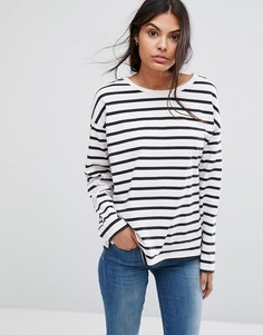 Джемпер в полоску с вырезом лодочкой Selected Natali - Белый