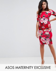 Платье с открытыми плечами и цветочным принтом ASOS Maternity - Мульти