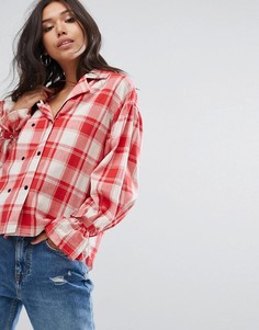 Рубашка в клетку с отделкой на манжетах PrettyLittleThing - Красный