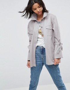Хлопковая куртка с ремешками на рукавах ASOS - Серый