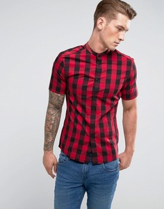 Приталенная рубашка в клетку с воротником на пуговице ASOS - Красный