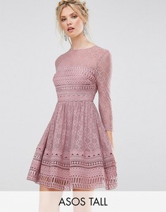 Кружевное короткое приталенное премиум-платье ASOS TALL - Мульти
