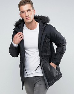 Черная парка с отделкой из искусственного меха ASOS - Черный