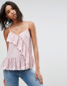 Топ с оборками и вышивкой ASOS - Фиолетовый