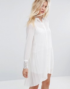 Платье-рубашка с кружевной отделкой Sisley - Кремовый