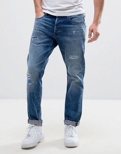 Свободные джинсы с рваной отделкой и заплатками G-Star 3301 - Синий