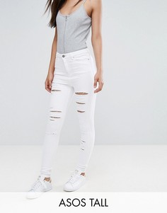 Белые джинсы скинни с завышенной талией и прорехами ASOS TALL RIDLEY - Белый