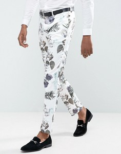 Строгие зауженные брюки с цветочным принтом ASOS Wedding - Белый