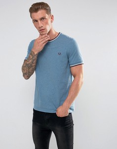 Синяя узкая футболка с круглым вырезом и кантом Fred Perry - Синий