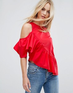 Топ с оборкой и вырезами на плечах Miss Selfridge - Красный