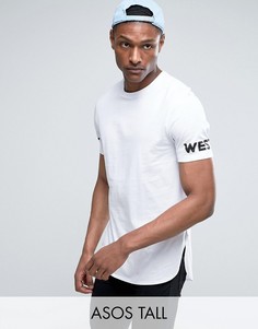 Длинная футболка с принтом на рукавах ASOS TALL - Белый