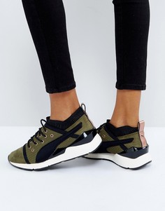Кроссовки цвета хаки с отделкой металлик Puma Pearl - Зеленый