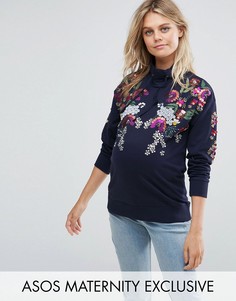 Трикотажный топ с принтом и отделкой ASOS Maternity - Темно-синий