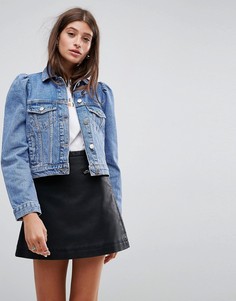 Выбеленная синяя джинсовая куртка с рукавами-фонариками ASOS - Синий