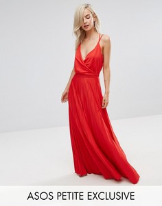 Плиссированное платье макси с запахом и поясом ASOS PETITE - Мульти