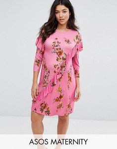 Платье-футболка мини с оборками и цветочным принтом ASOS Maternity - Мульти