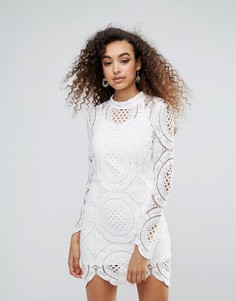 Облегающее кружевное платье с высоким воротом Unique 21 - Кремовый