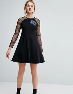 Платье с кружевными вставками и цветочной отделкой Sportmax Code - Черный