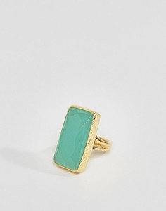 Кольцо с большим прямоугольным камнем цвета морской волны Ottoman Hands - Золотой