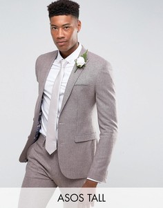 Приталенный пиджак в ломаную клетку с добавлением шерсти ASOS TALL Wedding - Розовый
