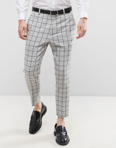 Светло-серые укороченные строгие брюки с отворотами ASOS - Серый