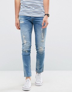 Узкие джинсы с потертой отделкой Only &amp; Sons - Синий
