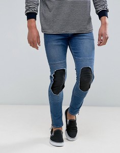 Синие выбеленные супероблегающие джинсы с отделкой в байкерском стиле ASOS - Синий