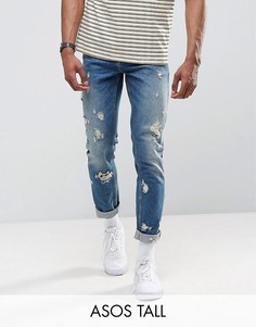 Узкие выбеленные джинсы с прорехами ASOS TALL - Синий