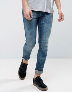 Супероблегающие джинсы с эффектом кислотной стирки ASOS - Синий