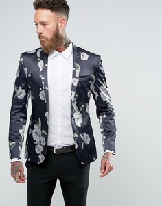 Приталенный блейзер с цветочным принтом ASOS - Черный