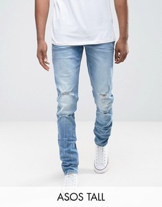 Синие выбеленные рваные джинсы скинни ASOS TALL - Синий