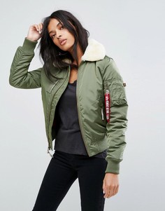 Бомбер с воротником из овечьей шерсти Alpha Industries Injector III - Зеленый