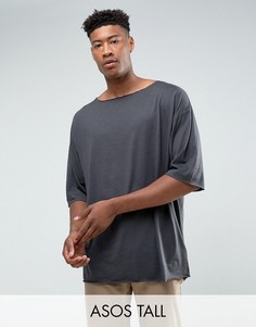 Черная оверсайз-футболка с вырезом лодочкой ASOS TALL - Черный