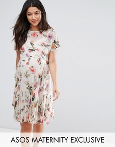 Плиссированное платье с цветочным принтом ASOS Maternity - Мульти