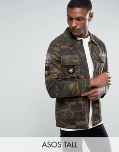 Куртка в стиле милитари с камуфляжным принтом ASOS TALL - Зеленый