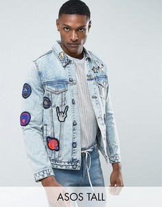 Выбеленная джинсовая куртка с нашивками ASOS TALL - Синий