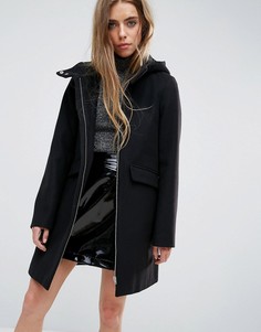 Узкое пальто с капюшоном и молнией ASOS - Черный