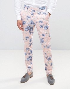 Розоватые зауженные строгие брюки с цветочным принтом ASOS Wedding - Розовый
