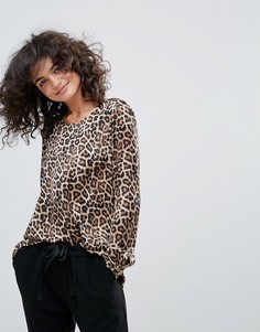 Коричневый лонгслив с леопардовым принтом Vero Moda - Мульти