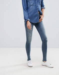 Состаренные зауженные джинсы с необработанными краями Esprit - Синий