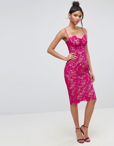 Кружевное платье-футляр миди с контрастной отделкой ASOS - Розовый