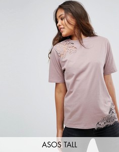 Футболка с кружевными вставками ASOS TALL - Розовый