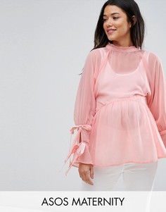 Свободный топ с завязками на рукавах ASOS Maternity - Розовый
