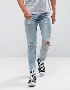 Светлые узкие рваные джинсы ASOS - Синий