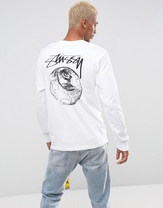 Белый лонгслив с принтом Stock World на спине Stussy - Белый