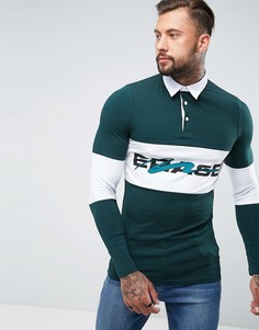 Обтягивающее поло колор блок с длинными рукавами и принтом Erase ASOS - Зеленый