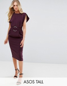 Платье миди с разрезами на рукавах и кольцом на талии ASOS TALL - Черный