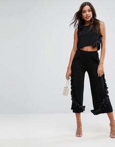 Широкие брюки с рюшами ASOS Occasion - Черный